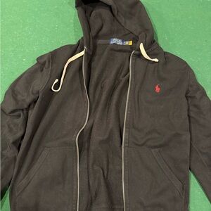 Polo by Ralph Lauren Black Zip-Up Sweater with Red Logo